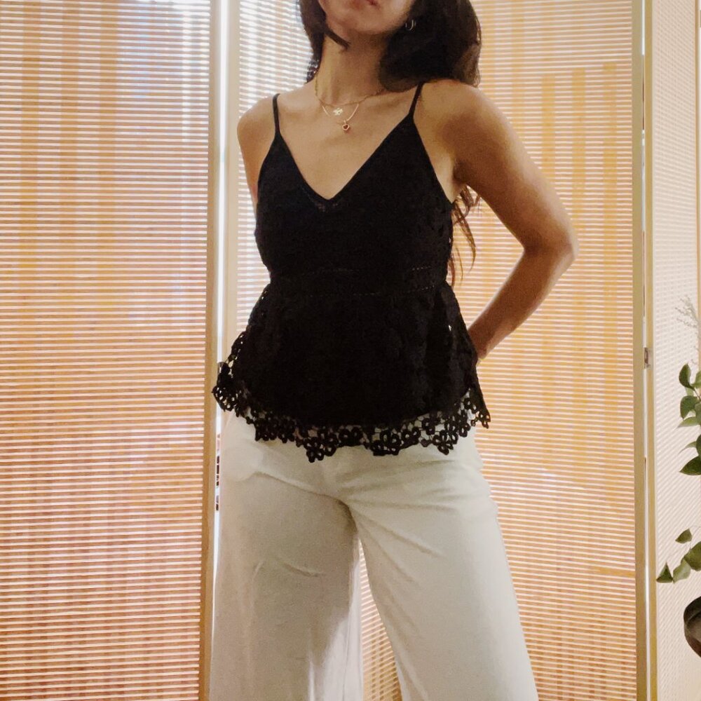 Floral Patterned Black Dressy Tank Top
